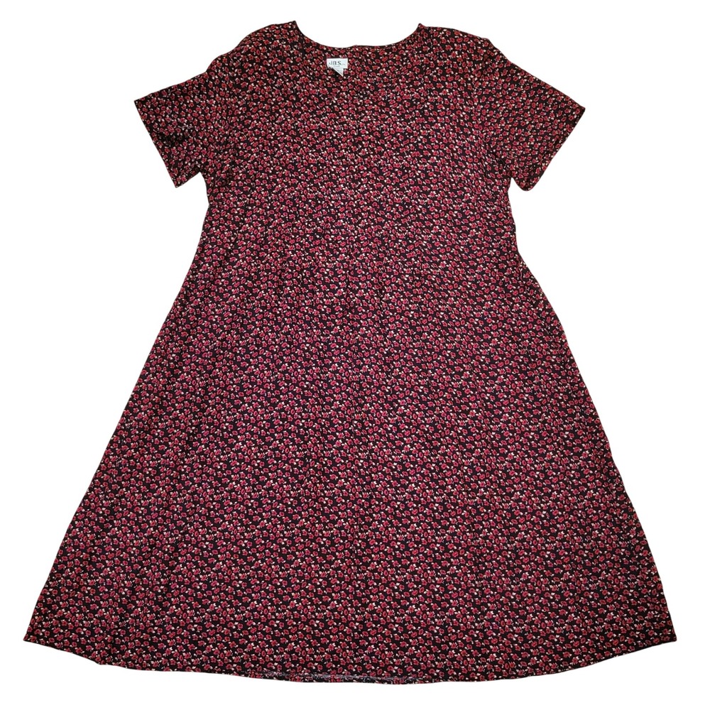 JBS 26W Dress Black Red Floral Short Sleeve Tie Back Dark Moody Modest Romantic